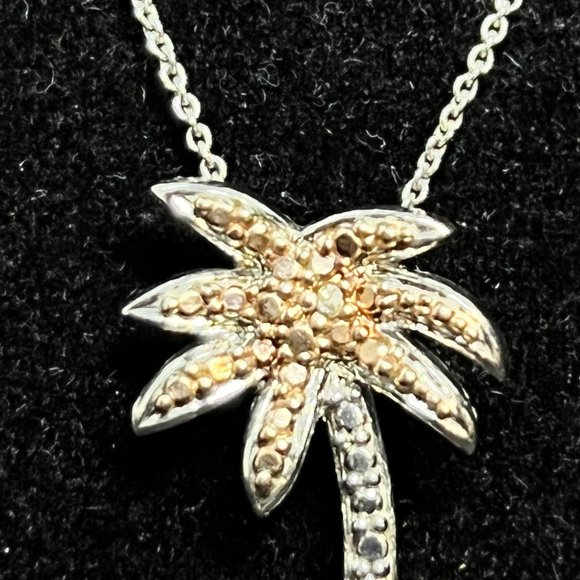 FAS Sterling Silver Copper Tone And Diamond Palm Tree Necklace (3729) - Picture 3 of 8